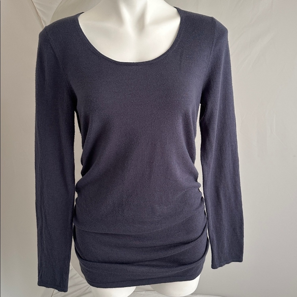 Ann Taylor blue gray viscose cashmere blend ruched long sleeve top